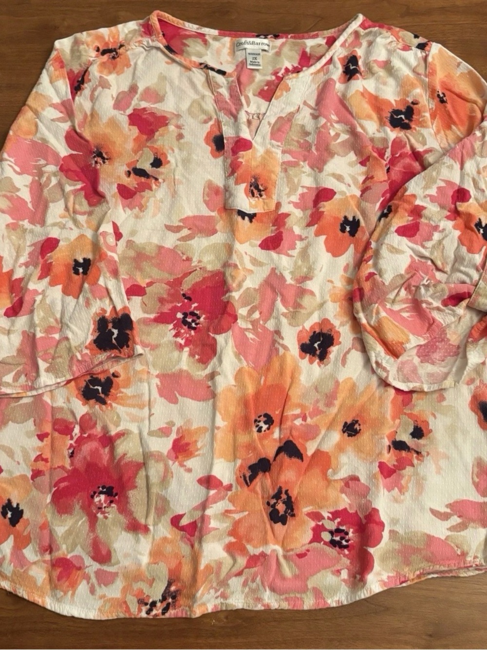Pre-Owned Plus Size Women’s Top Croft & Barrow Pink, Orange Floral 2X